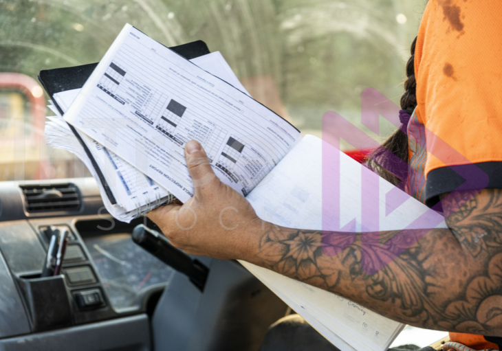 Vehicle inspection report form held in female's hand